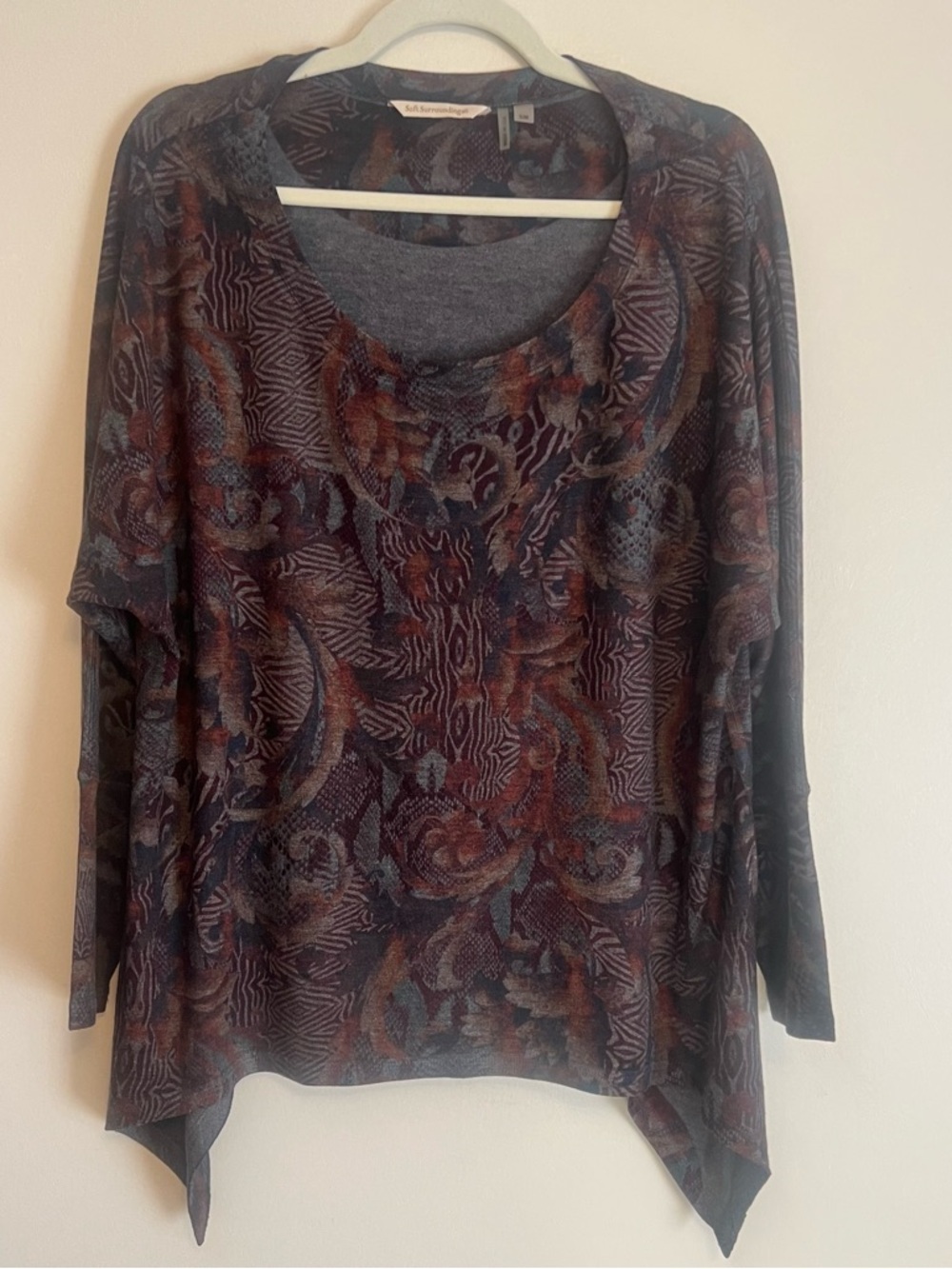 Soft Surroundings Scoop Neck Long Sleeve Top - Gray, Burgundy, Blue